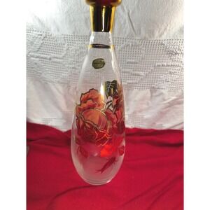 Bohemia Glass Red Rose Gold Gilt Vase Vintage Czechoslovakia Frosted Art Glass